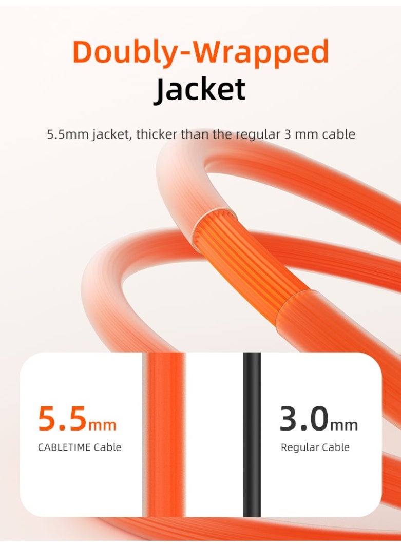 كابل تايم كابل شحن USB-C بقوة 240 واط وطول 2 متر، متوافق مع أجهزة آيفون برو ماكس 17/16/15 | برتقالي - Image 5